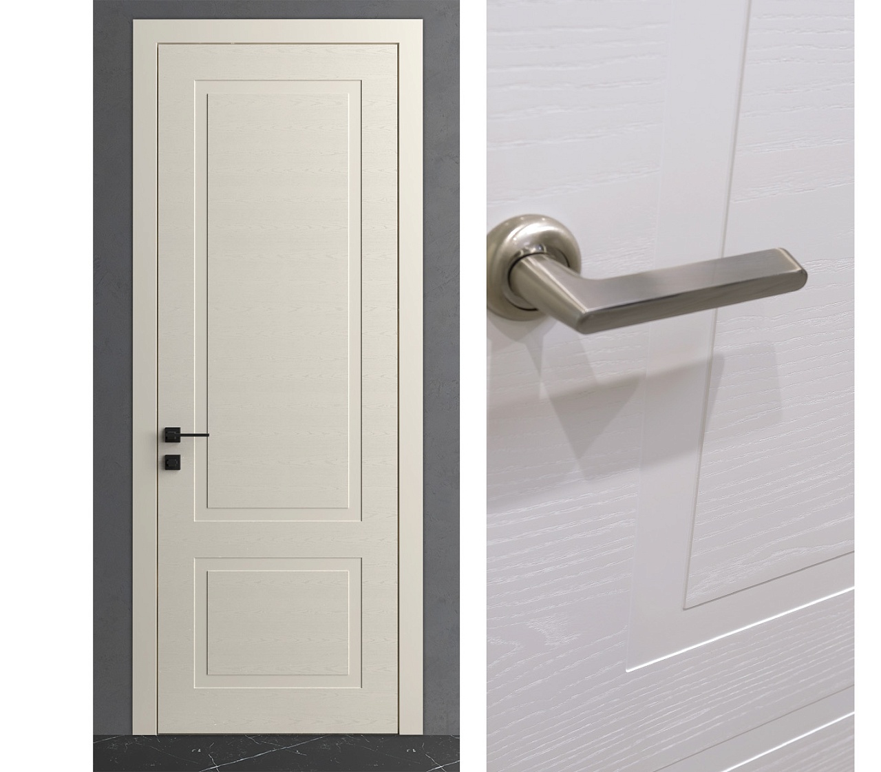 Межкомнатная дверь из серии Комфорт (Шпон и Эмаль) модель ЛШ72 Ясень с открытой структурой, Ясень со скрытой структурой, Ral 9010