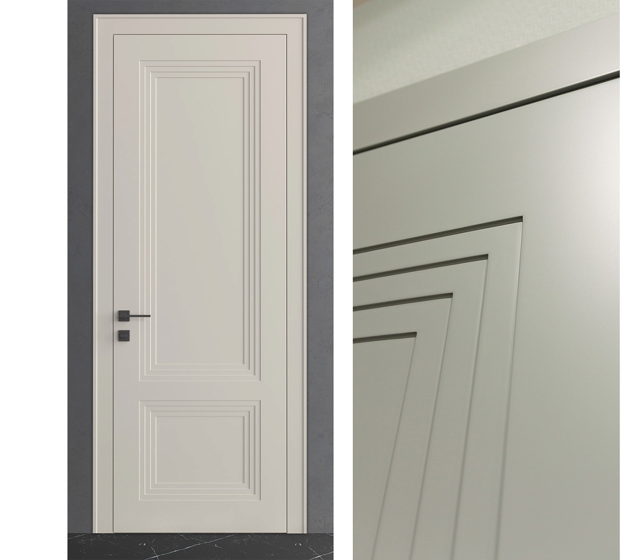 Межкомнатная дверь из серии Комфорт (Шпон и Эмаль) модель Л96 Белый, Ral 9010, Ral 7035