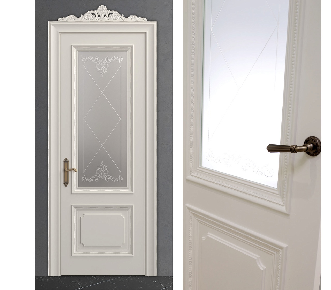 Межкомнатная дверь из серии Вернисаж (Шпон и Эмаль) модель Л70-В Ral 7035, Ral 9010, Белый