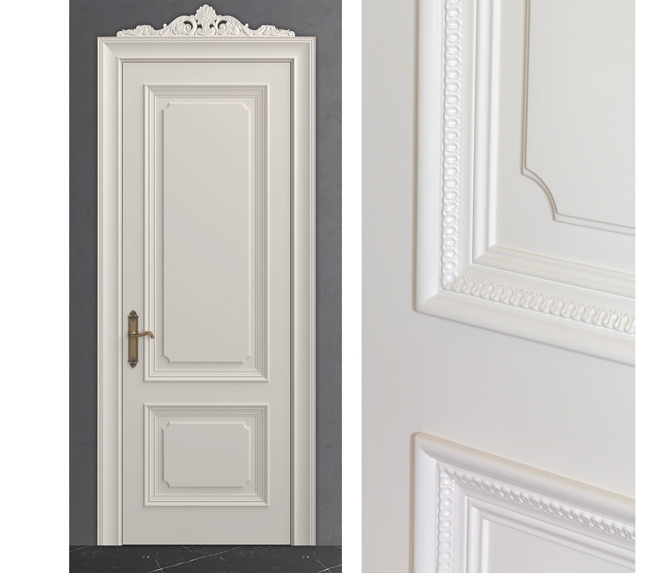 Межкомнатная дверь из серии Вернисаж (Шпон и Эмаль) модель Л70 Ral 7035, Ral 9010, Белый