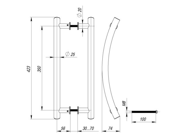 Фото дверной ручки модель PH-24-25/350-INOX от FUARO