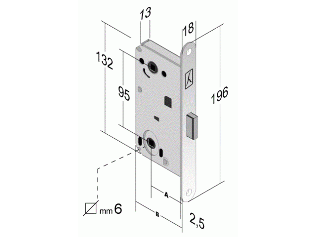 Фото дверной защёлки модель WC 18X196 MM от BONAITI