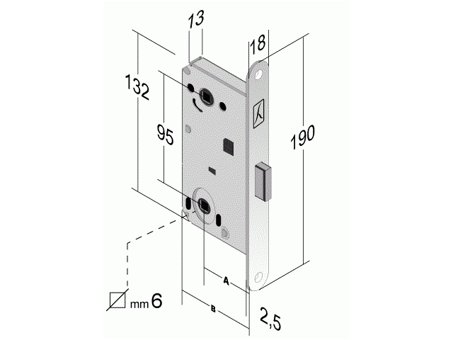 Фото дверной защёлки модель WC 18X190 MM от BONAITI