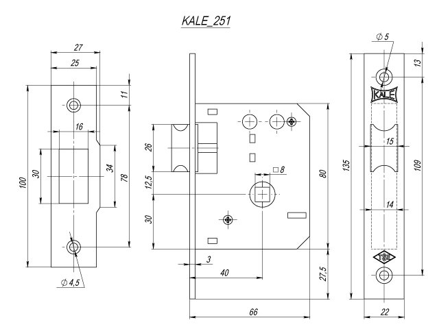 Фото дверной защёлки модель 251/R 40MM от KALE KILIT