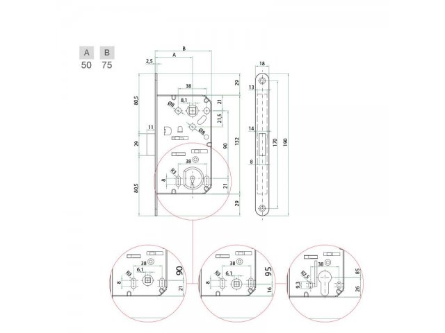 Фото дверной защёлки модель WC 18X190 MM от BONAITI