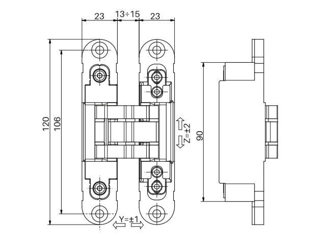 Купить дверную петлю INVISACTA 3D (120X23 ММ) 60КГ в Минске