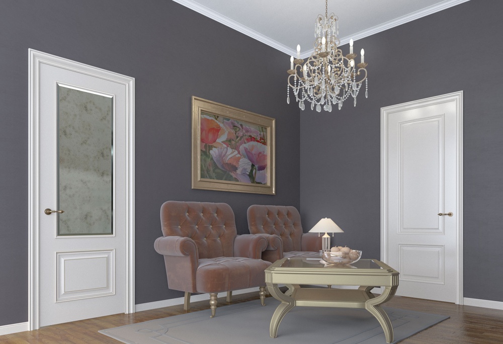 Межкомнатная дверь из серии Вернисаж (Шпон и Эмаль) модель Л45 Ral 7035, Ral 9010, Белый, Ясень с открытой структурой, Ясень со скрытой структурой