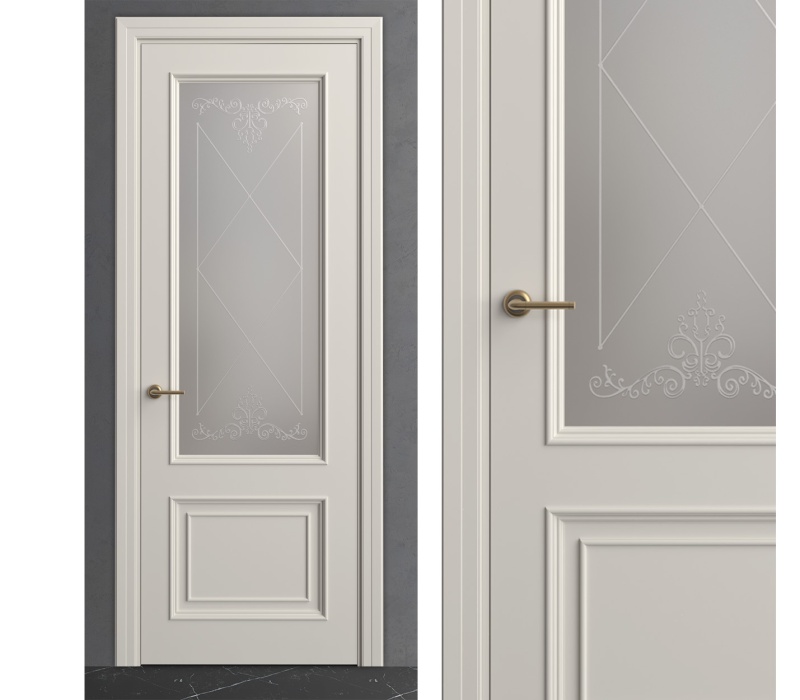 Межкомнатная дверь из серии Вернисаж (Шпон и Эмаль) модель Л41-В Ral 7035, Ral 9010, Белый, Ясень с открытой структурой, Ясень со скрытой структурой