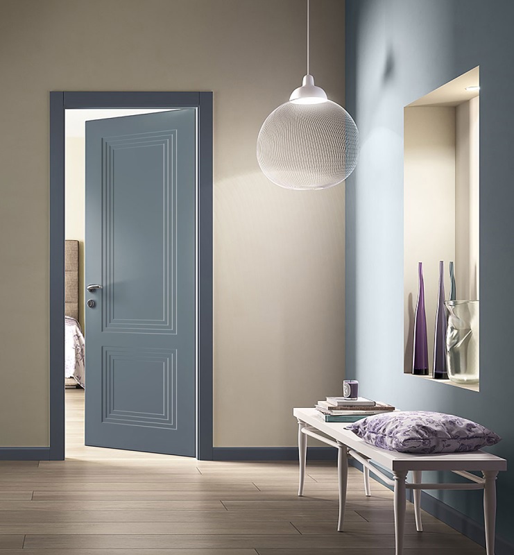 Межкомнатная дверь из серии Комфорт (Шпон и Эмаль) модель Л96 Белый, Ral 9010, Ral 7035