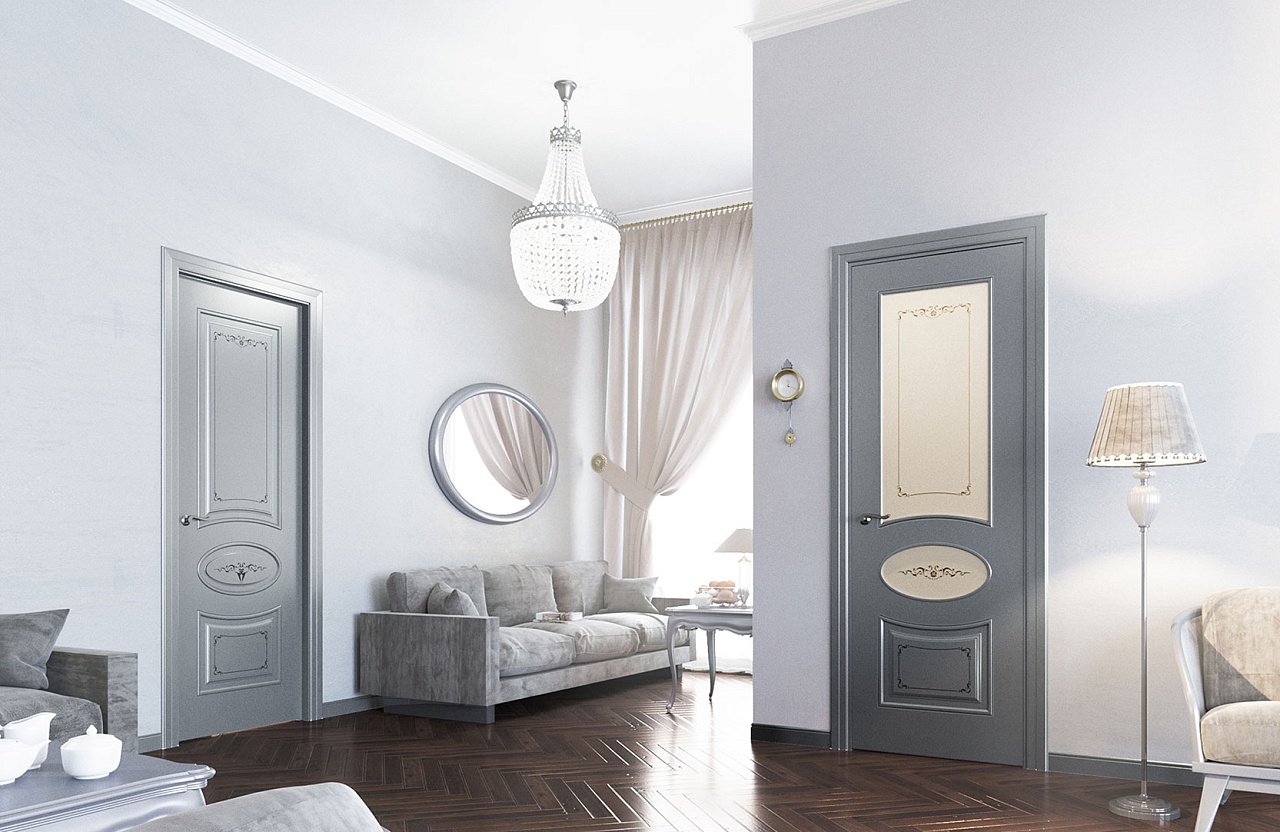 Межкомнатная дверь из серии Аура (Эмаль) модель ЛЧ61-С2 Ral 7035, Ral 9010, Белый