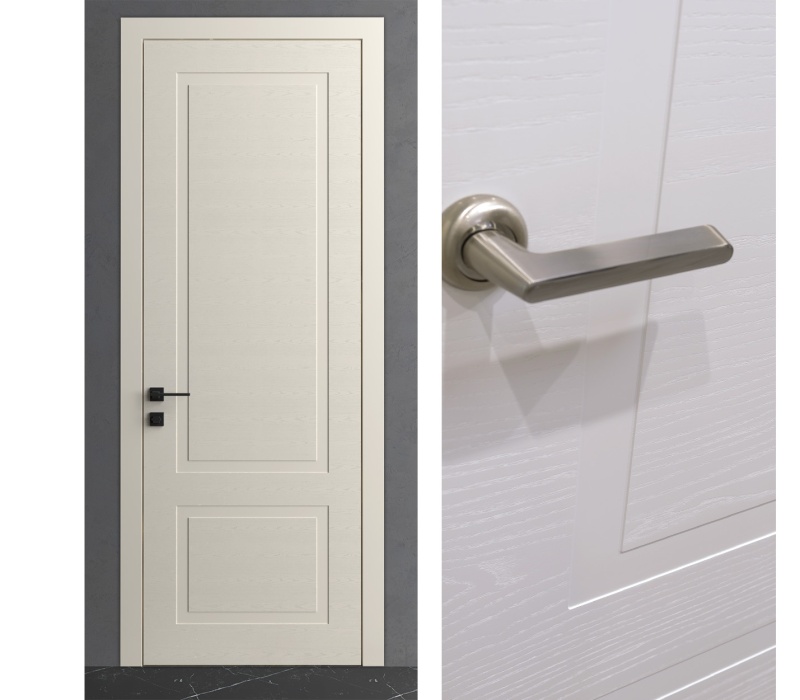 Межкомнатная дверь из серии Комфорт (Шпон и Эмаль) модель ЛШ72 Ясень с открытой структурой, Ясень со скрытой структурой, Ral 9010