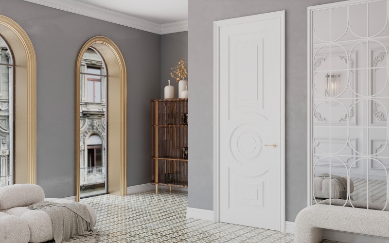 Межкомнатная дверь из серии Камея (Эмаль) модель ЛН73 Белый, Ral 7035, Ral 9010