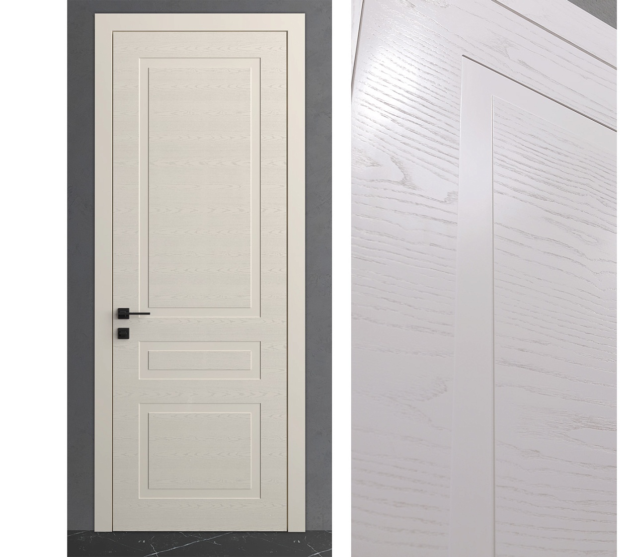 Межкомнатная дверь из серии Комфорт (Шпон и Эмаль) модель ЛШ73 Ясень с открытой структурой, Ясень со скрытой структурой