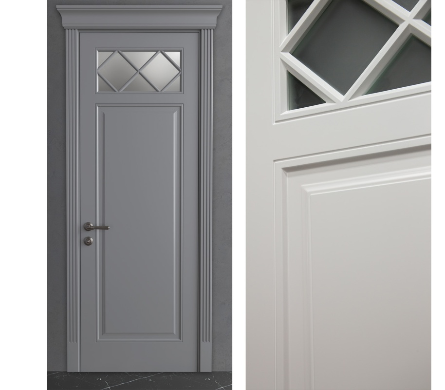 Межкомнатная дверь из Камея (Эмаль) модель ЛН21 Ral 7035, Ral 9010, Белый