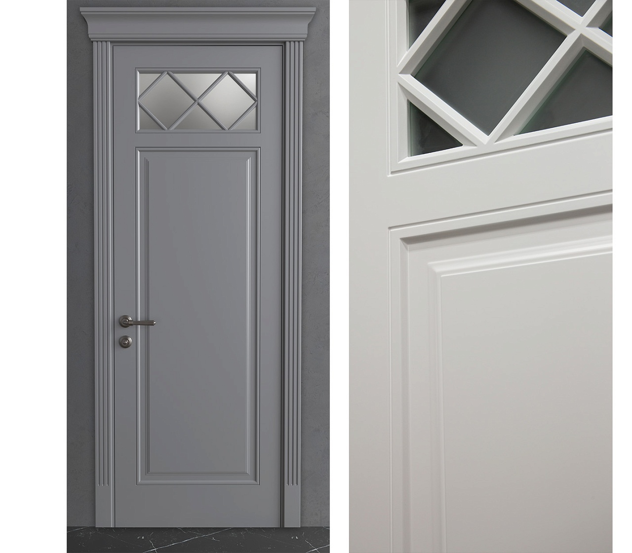 Межкомнатная дверь из серии Камея (Эмаль) модель ЛН21 Ral 7035, Ral 9010, Белый