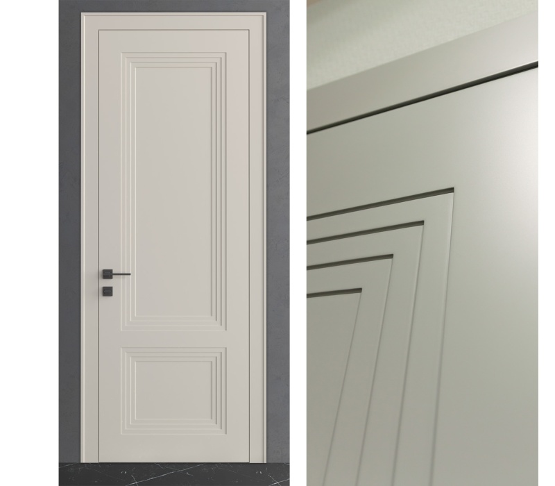 Межкомнатная дверь из серии Комфорт (Шпон и Эмаль) модель Л96 Белый, Ral 9010, Ral 7035