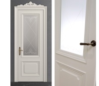 Межкомнатная дверь из серии Вернисаж (Шпон и Эмаль) модель Л70-В Ral 7035, Ral 9010, Белый