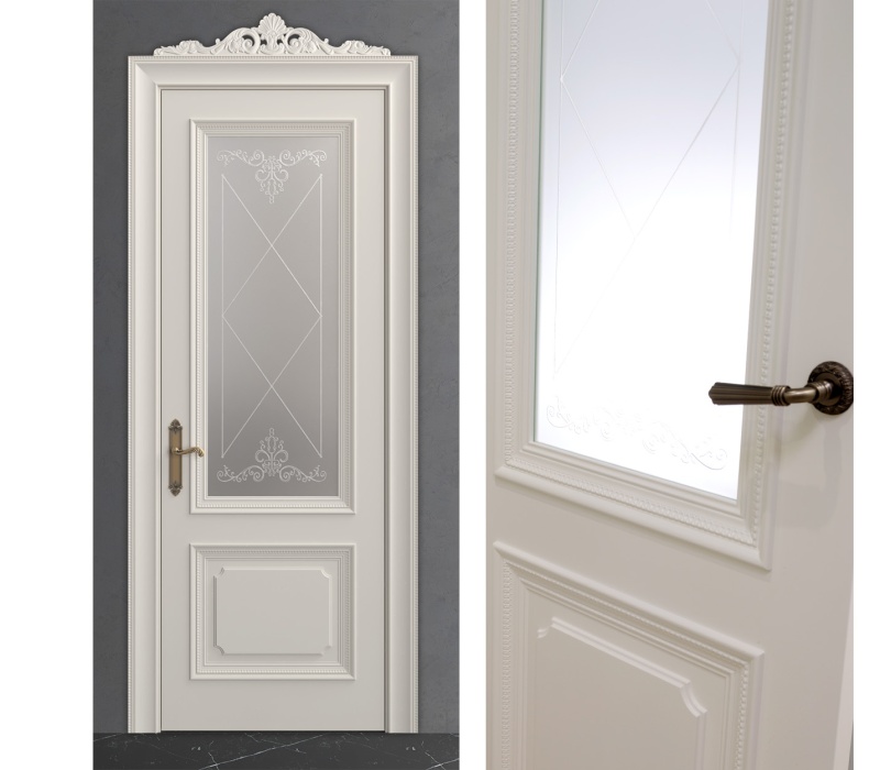 Межкомнатная дверь из серии Вернисаж (Шпон и Эмаль) модель Л70-В Ral 7035, Ral 9010, Белый