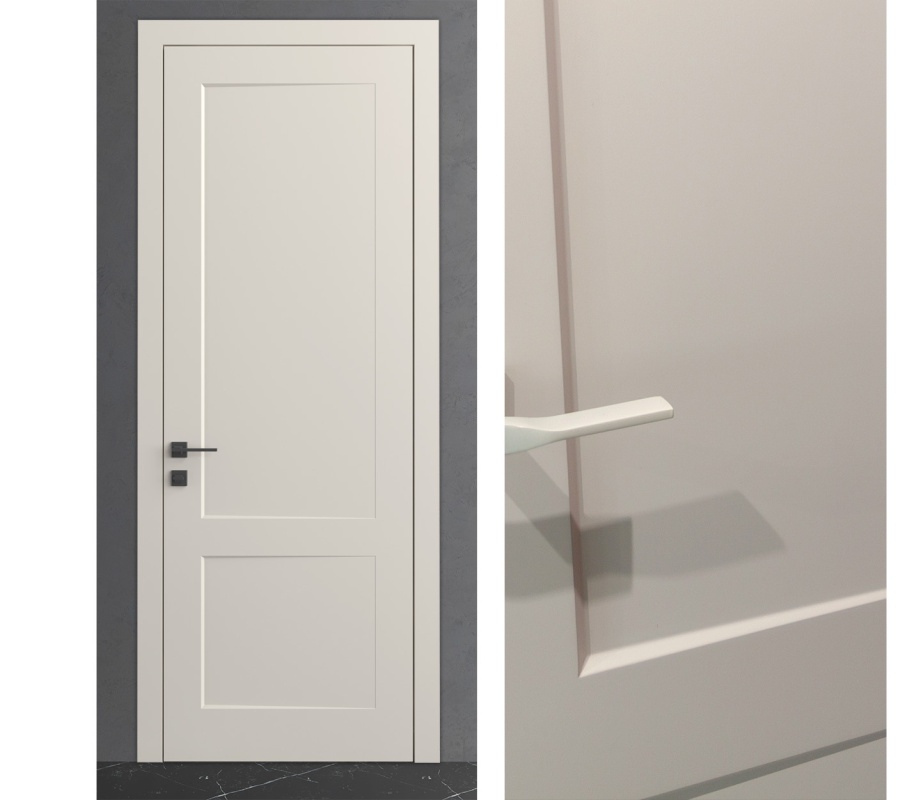 Межкомнатная дверь из серии Комфорт (Шпон и Эмаль) модель PF1 Ral 7035, Ral 9010, Белый