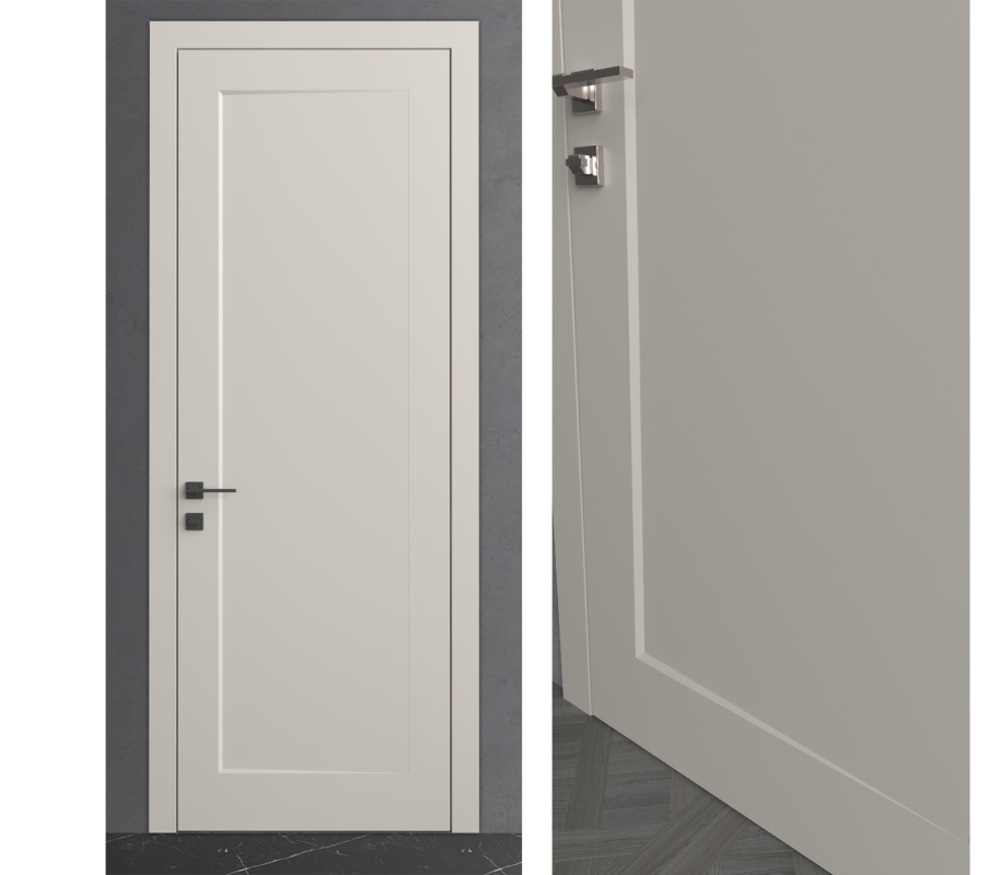 Межкомнатная дверь из серии Комфорт (Шпон и Эмаль) модель PF5 Ral 7035, Ral 9010, Белый