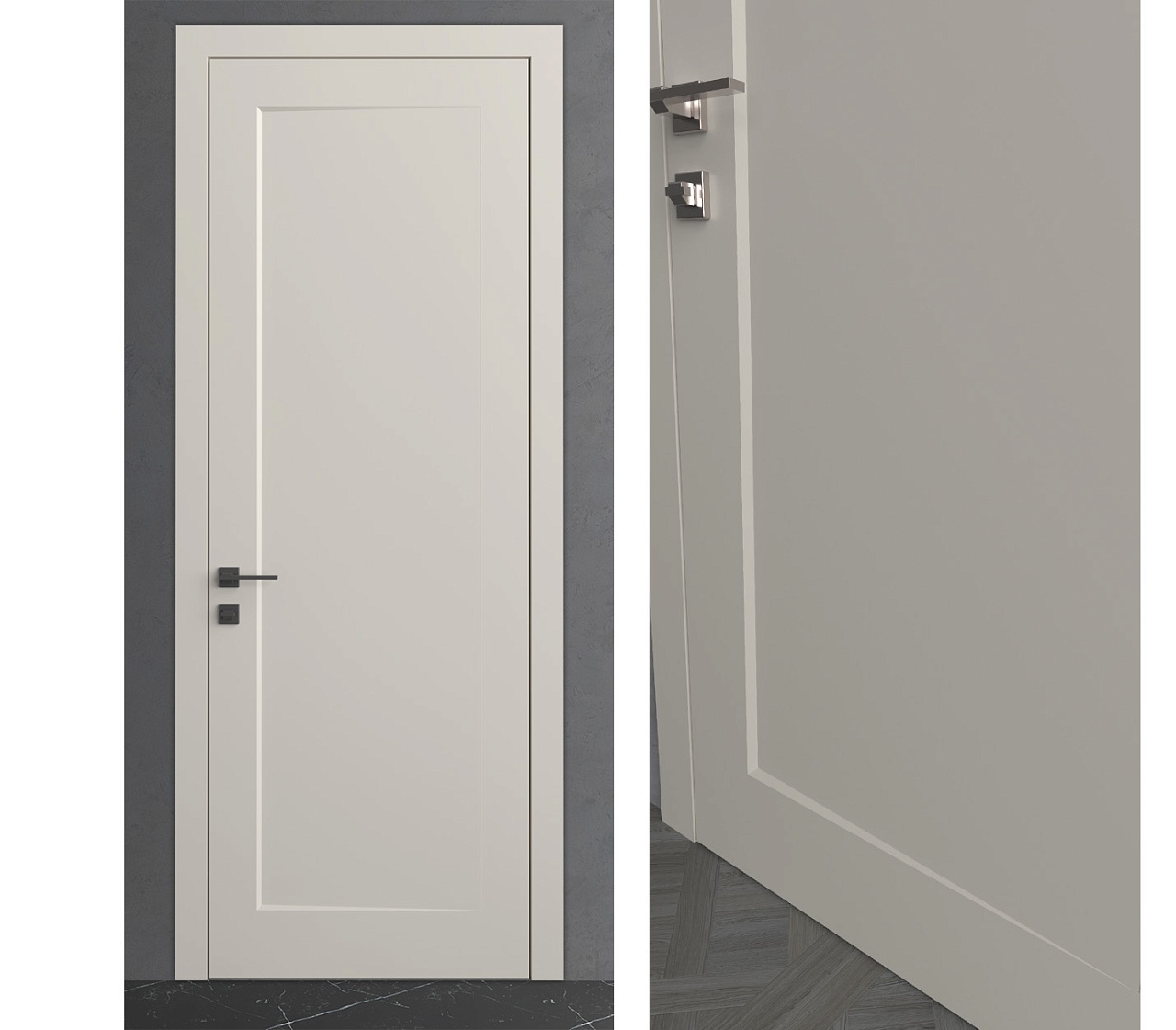 Межкомнатная дверь из серии Комфорт (Шпон и Эмаль) модель PF5 Ral 7035, Ral 9010, Белый