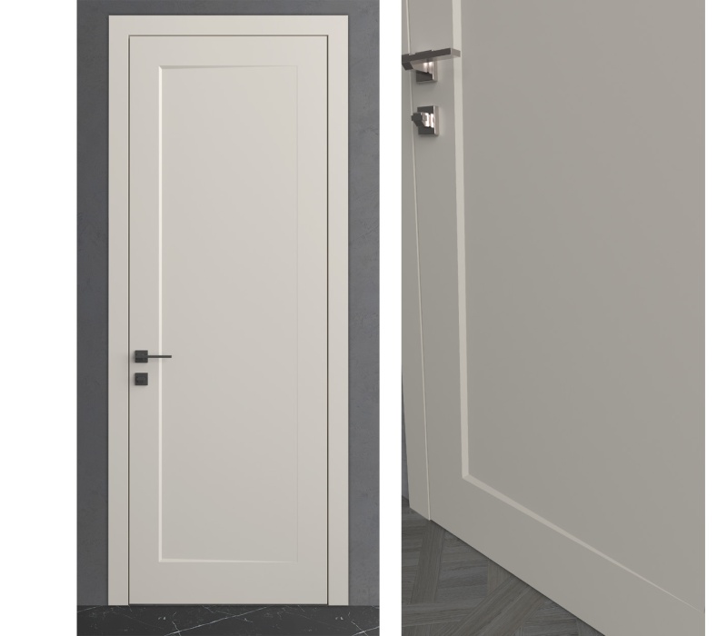 Межкомнатная дверь из серии Комфорт (Шпон и Эмаль) модель PF5 Ral 7035, Ral 9010, Белый
