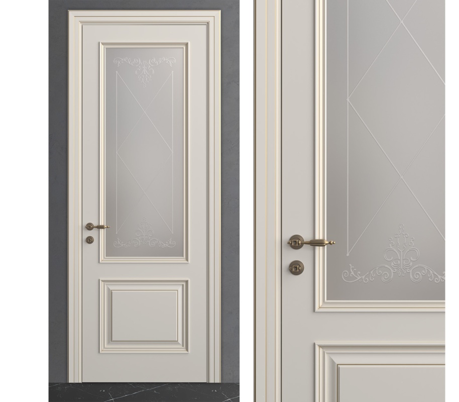 Межкомнатная дверь из серии Вернисаж (Шпон и Эмаль) модель Л45 Ral 7035, Ral 9010, Белый, Ясень с открытой структурой, Ясень со скрытой структурой