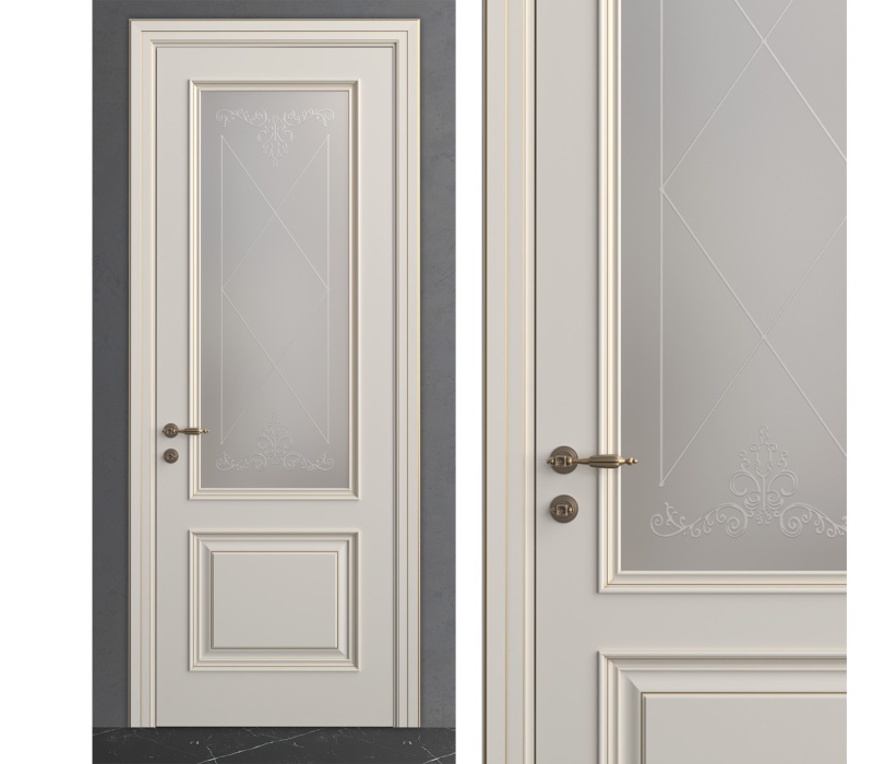 Межкомнатная дверь из серии Вернисаж (Шпон и Эмаль) модель Л45 Ral 7035, Ral 9010, Белый, Ясень с открытой структурой, Ясень со скрытой структурой