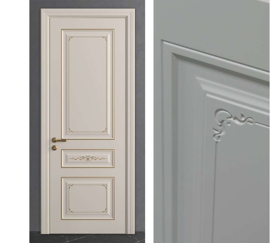 Межкомнатная дверь из Камея (Эмаль) модель ЛЧ53 Ral 7035, Ral 9010, Белый