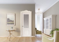 Межкомнатная дверь из серии Вернисаж (Шпон и Эмаль) модель Л70-В Ral 7035, Ral 9010, Белый