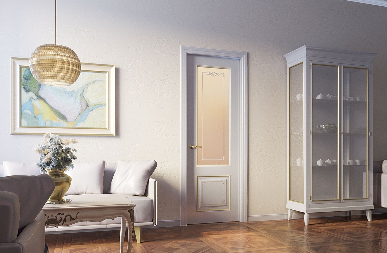 Межкомнатная дверь из серии Камея (Эмаль) модель ЛЧ13-С Ral 7035, Ral 9010, Белый