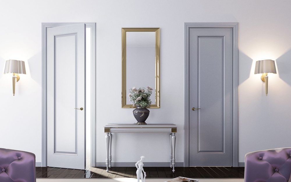 Межкомнатная дверь из Камея (Эмаль) модель ЛН33 Ral 7035, Ral 9010, Белый