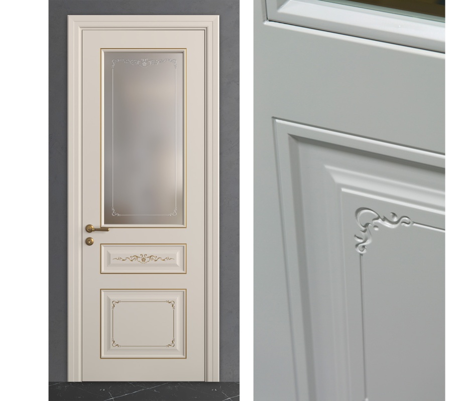 Межкомнатная дверь из Камея (Эмаль) модель ЛЧ53-С Ral 7035, Ral 9010, Белый