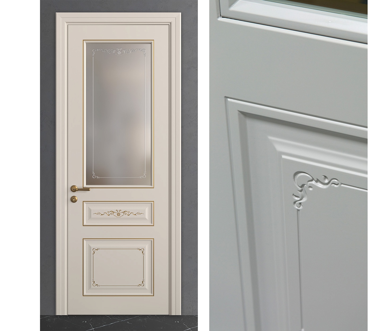 Межкомнатная дверь из серии Камея (Эмаль) модель ЛЧ53-С Ral 7035, Ral 9010, Белый