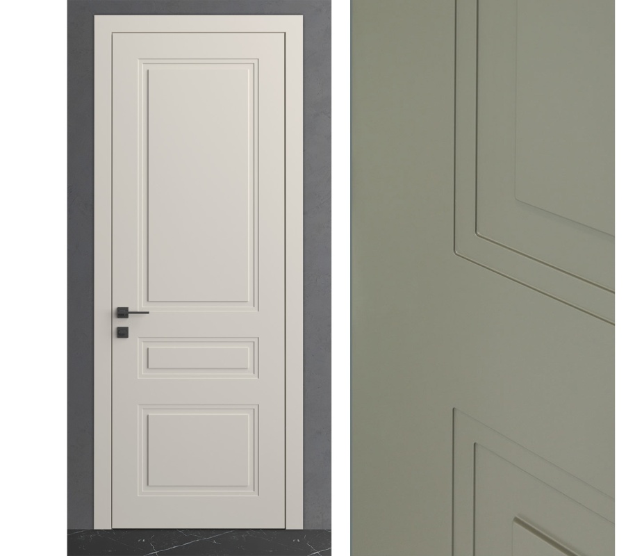 Межкомнатная дверь из серии Комфорт (Шпон и Эмаль) модель Л83 Ral 7035, Ral 9010, Белый
