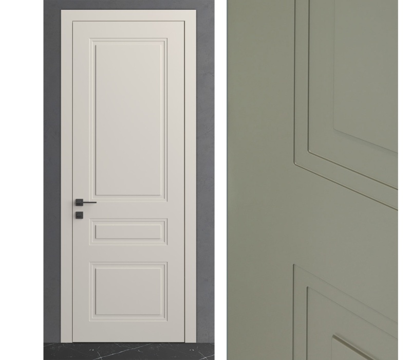 Межкомнатная дверь из серии Комфорт (Шпон и Эмаль) модель Л83 Ral 7035, Ral 9010, Белый